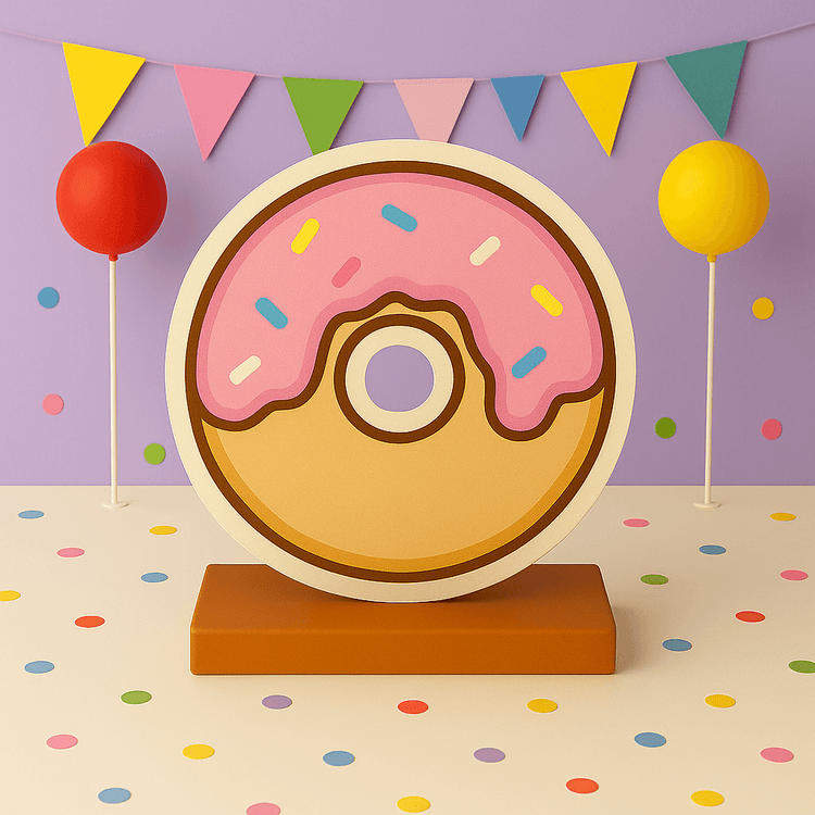 Handmade donut birthday centerpiece and cutout party decorations