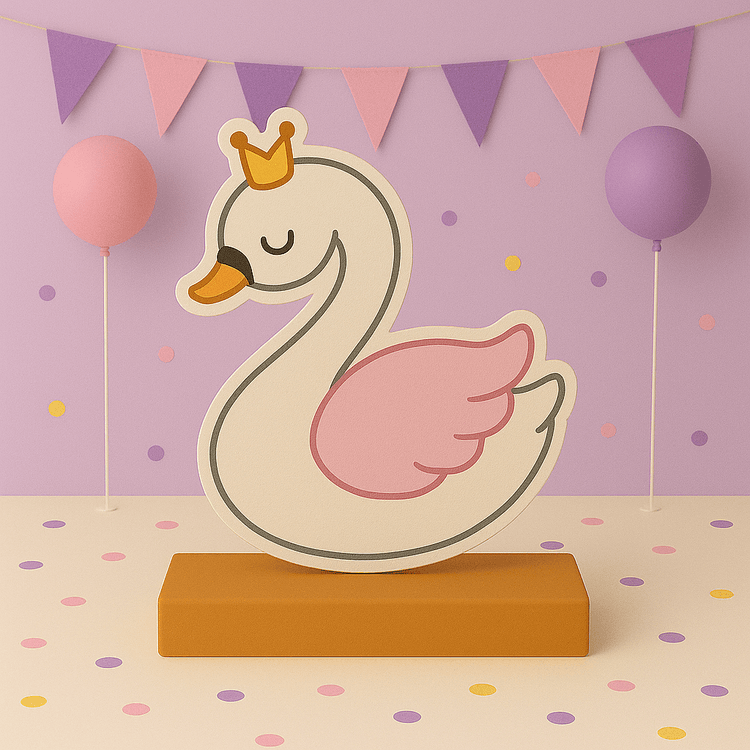 Swan birthday decorations with cake topper and centerpiece for elegant themed party