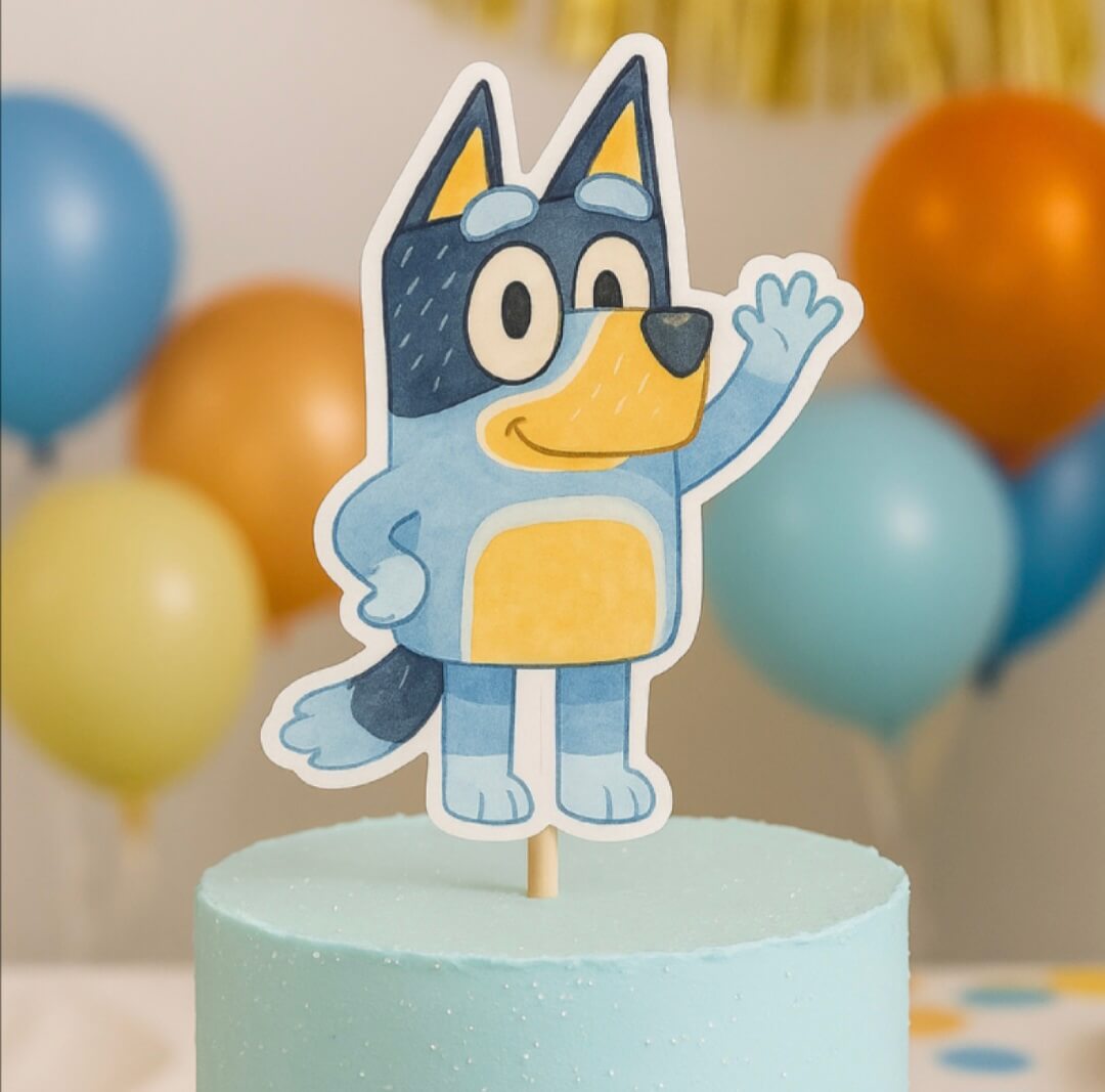 Bandit centerpiece for Bluey birthday party table setup