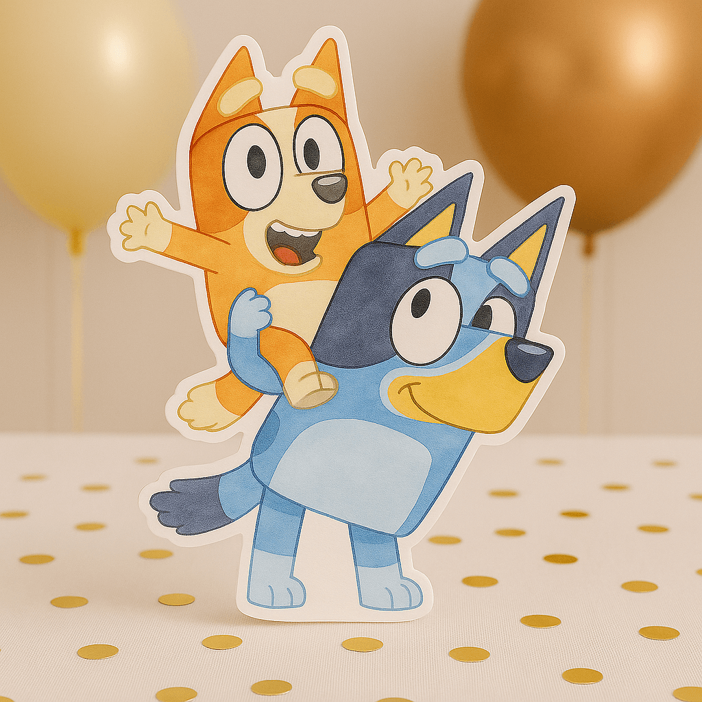 Bluey carrying Bingo birthday decorations foam centerpiece