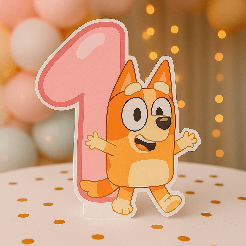 Bluey number party centerpiece cutout in pink or blue