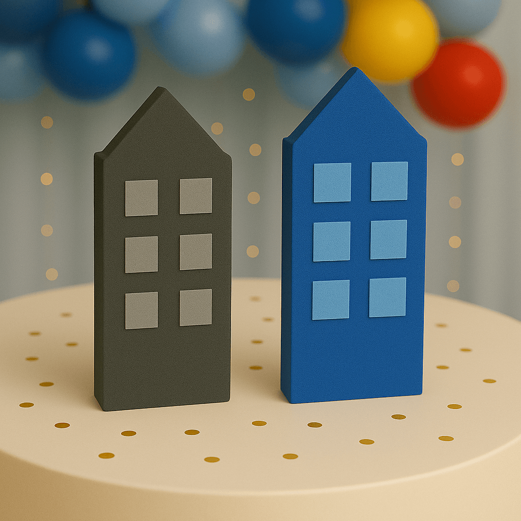 Handmade superhero skyline centerpiece for superhero party table setup