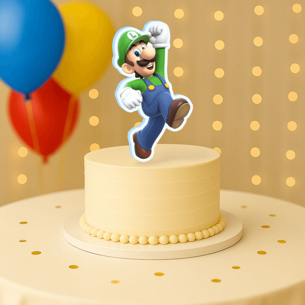 Luigi cake topper for Mario Bros birthday centerpiece decorations