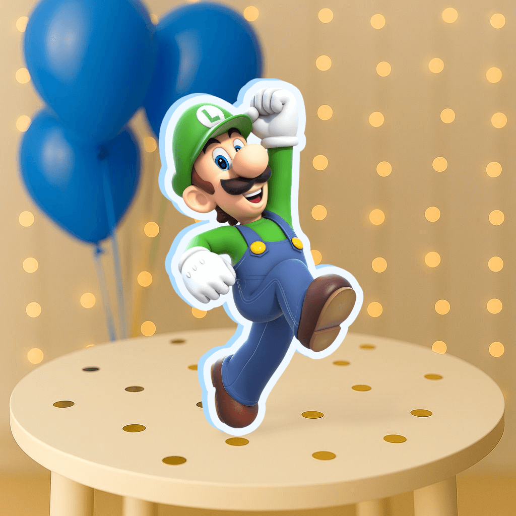 Luigi centerpiece cutout decoration for Mario Bros birthday party