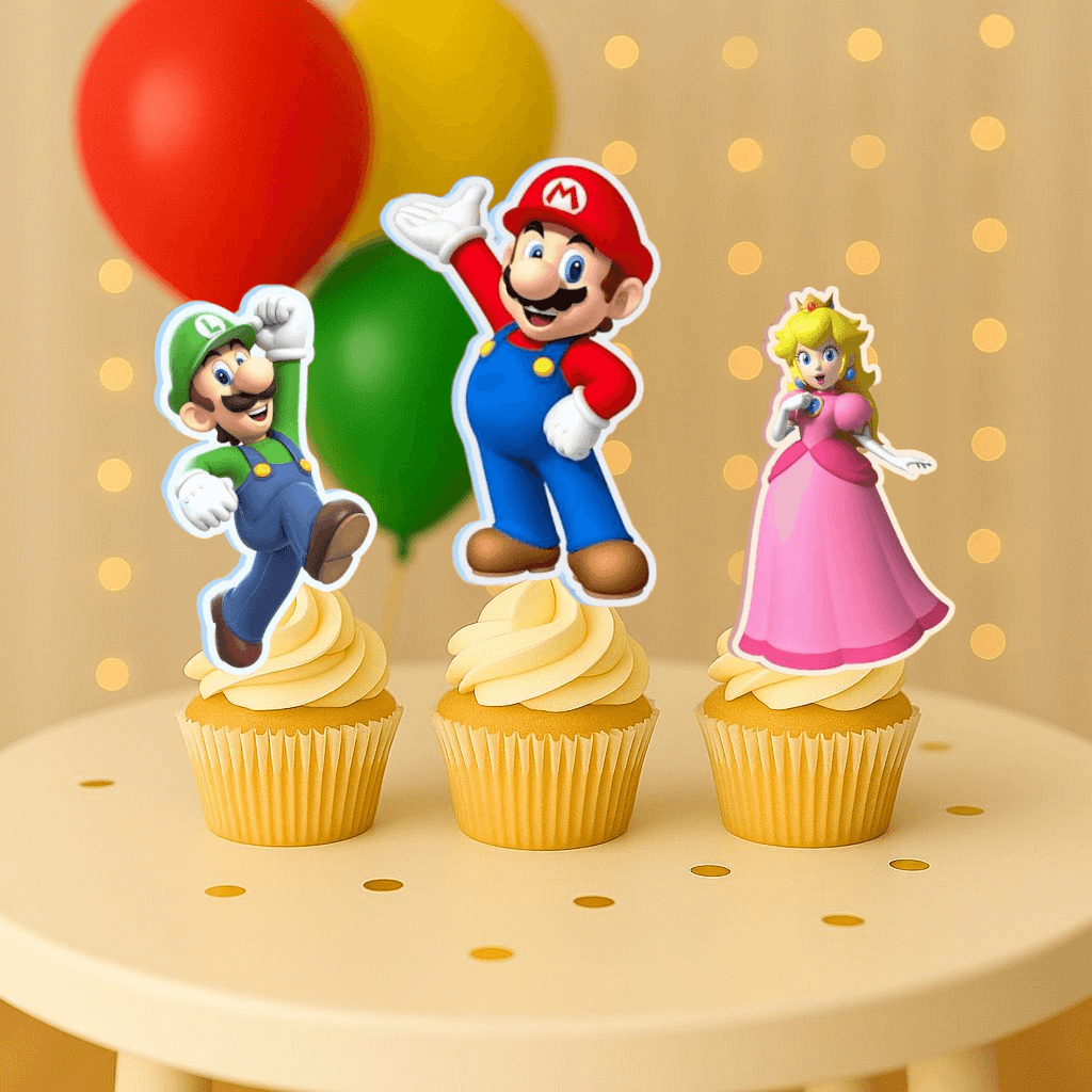 Mario Bros cupcake toppers handmade birthday party decorations