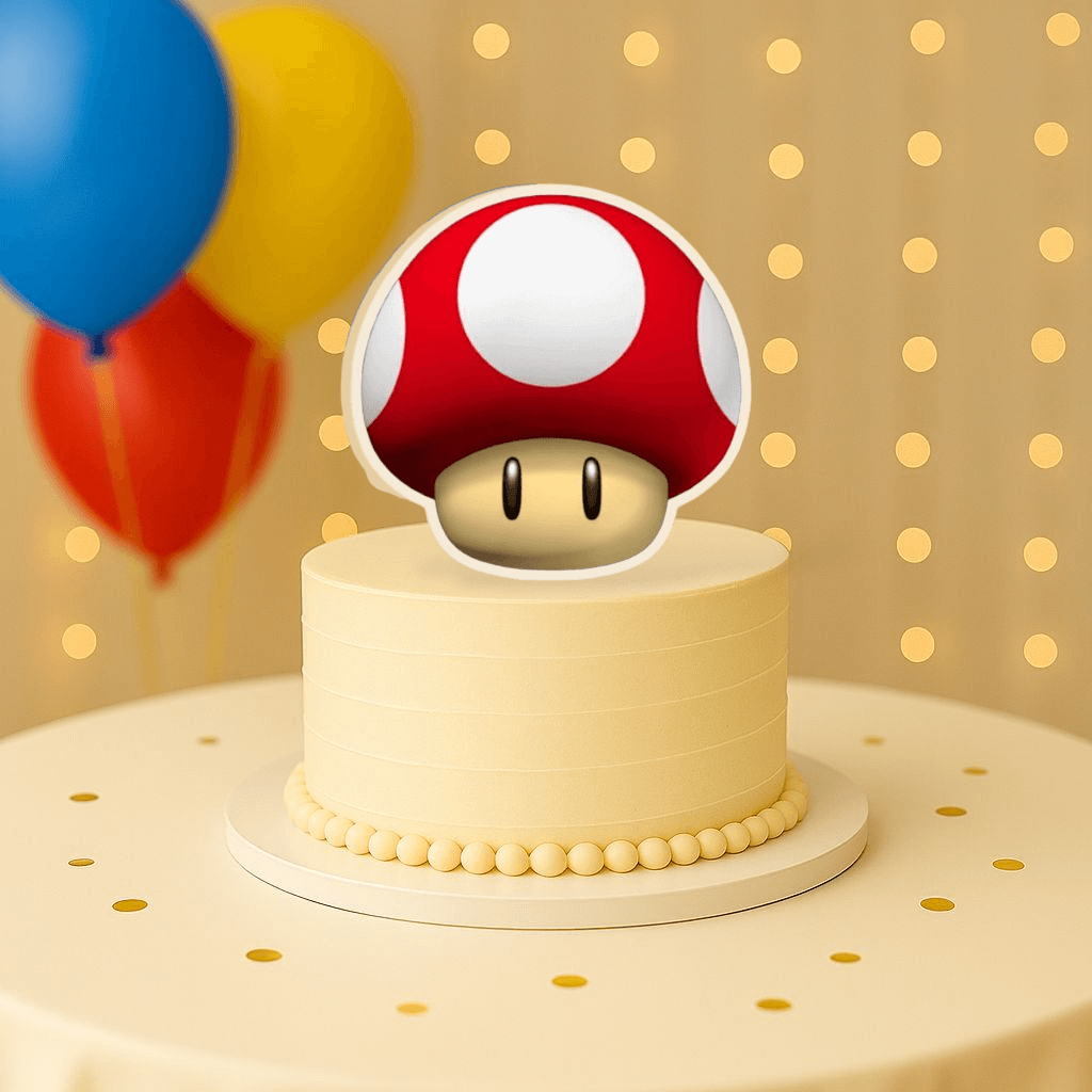 Super Mushroom cake topper for Mario Bros party supplies and decorations