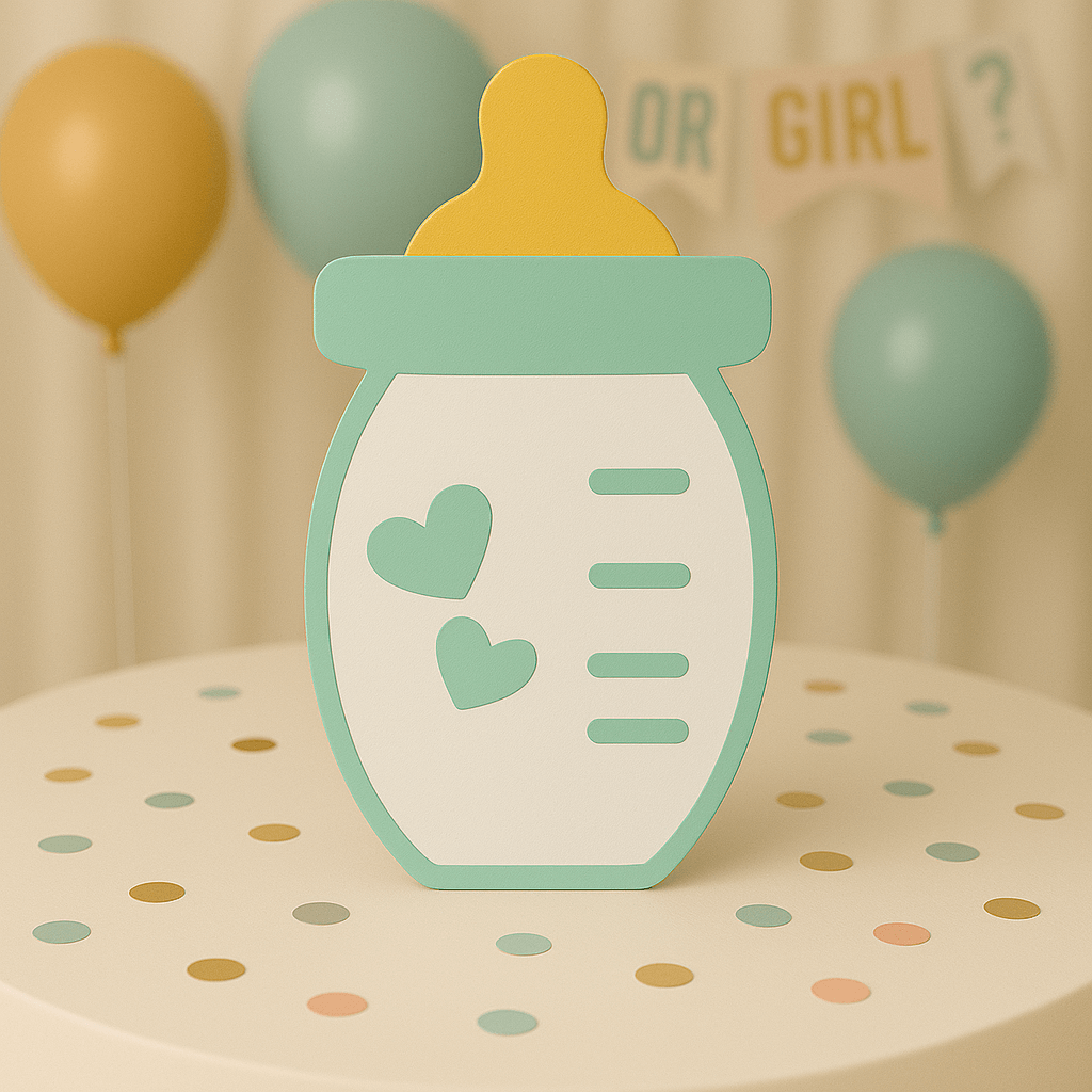 Hand-painted mint baby bottle centerpiece handmade foam décor for baby shower or gender-neutral theme