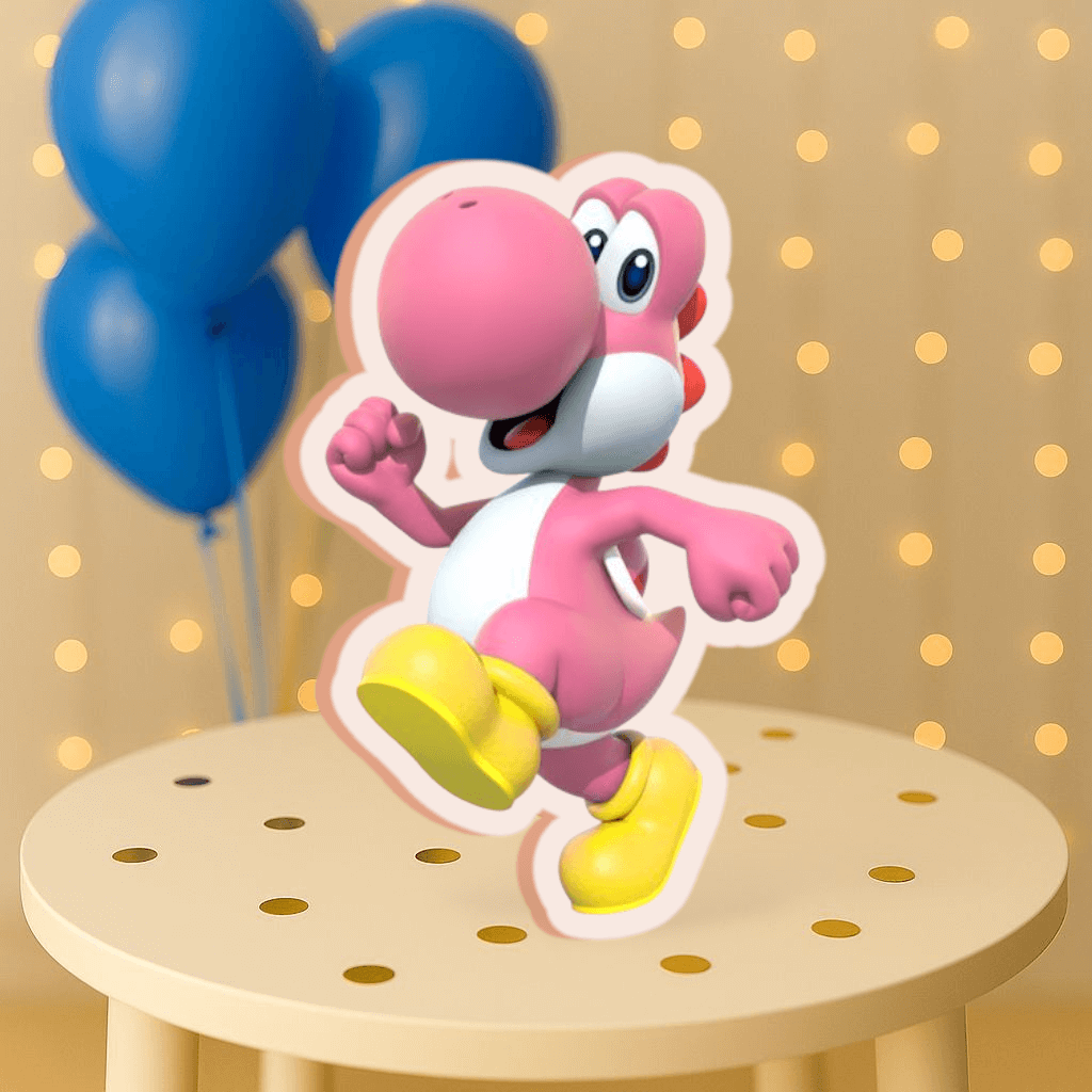 Pink Yoshi centerpiece cutout for Mario Bros birthday party decorations
