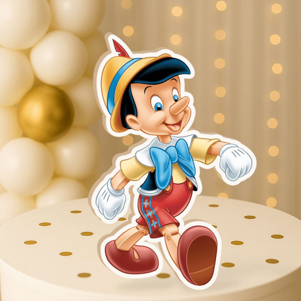 Handmade Pinocchio cutout centerpiece for kids birthday party