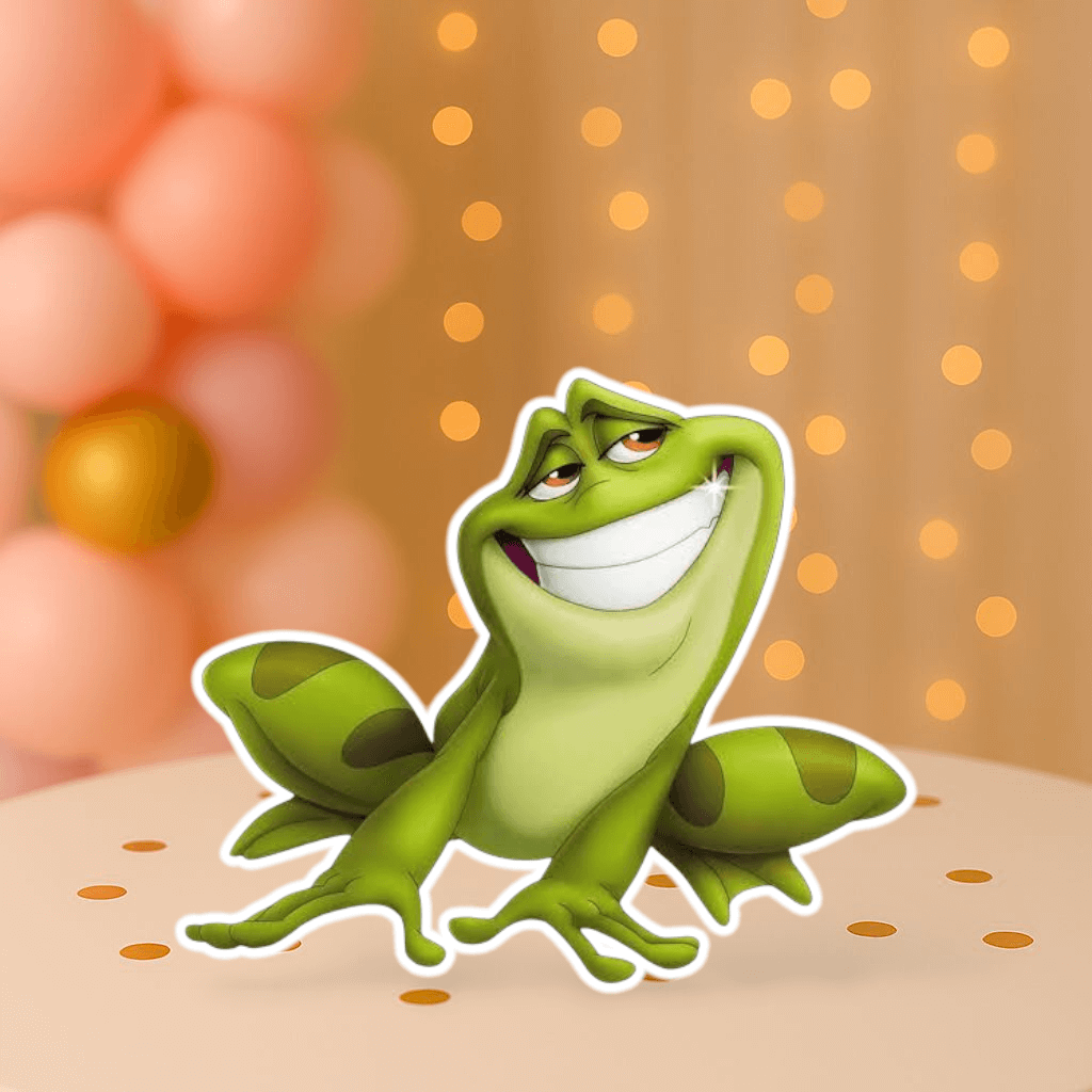 Prince Naveen frog cutout centerpiece – princess and the frog party decorations for birthday tables.