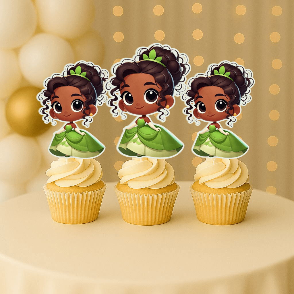 Laughing Baby Princess Tiana cupcake topper – handmade princess tiana birthday decorations for themed parties.