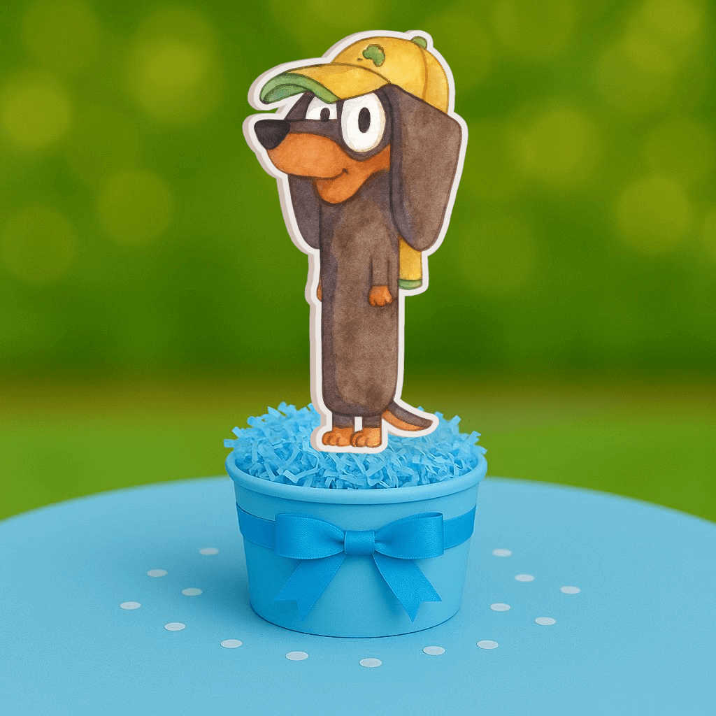 Handmade Snickers Bluey cutouts for kids birthday party