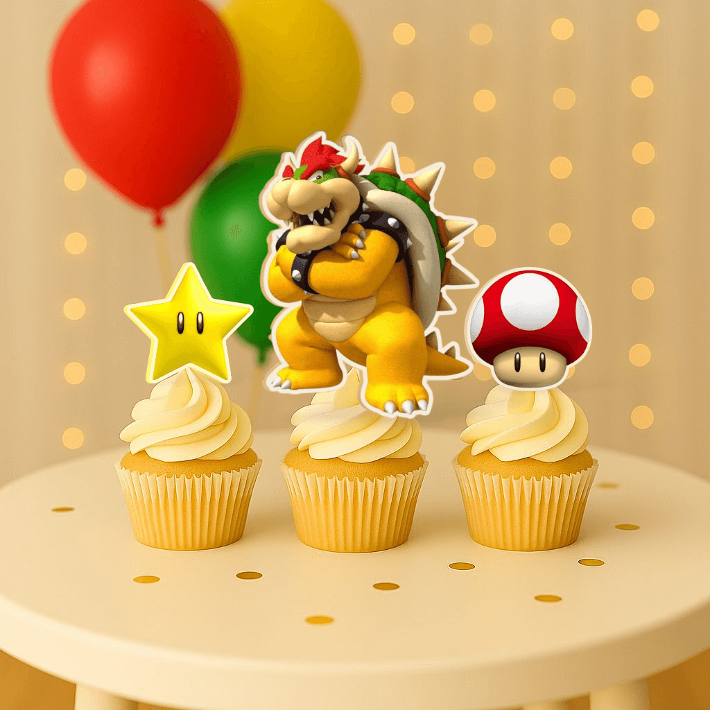 Super Mario Bros cupcake toppers for kids birthday cupcakes and party supplies