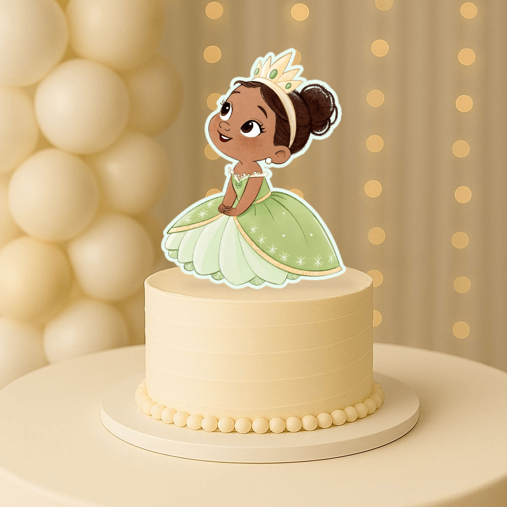 Baby Princess Tiana laughing cake topper for first birthday cake and princess party decorations