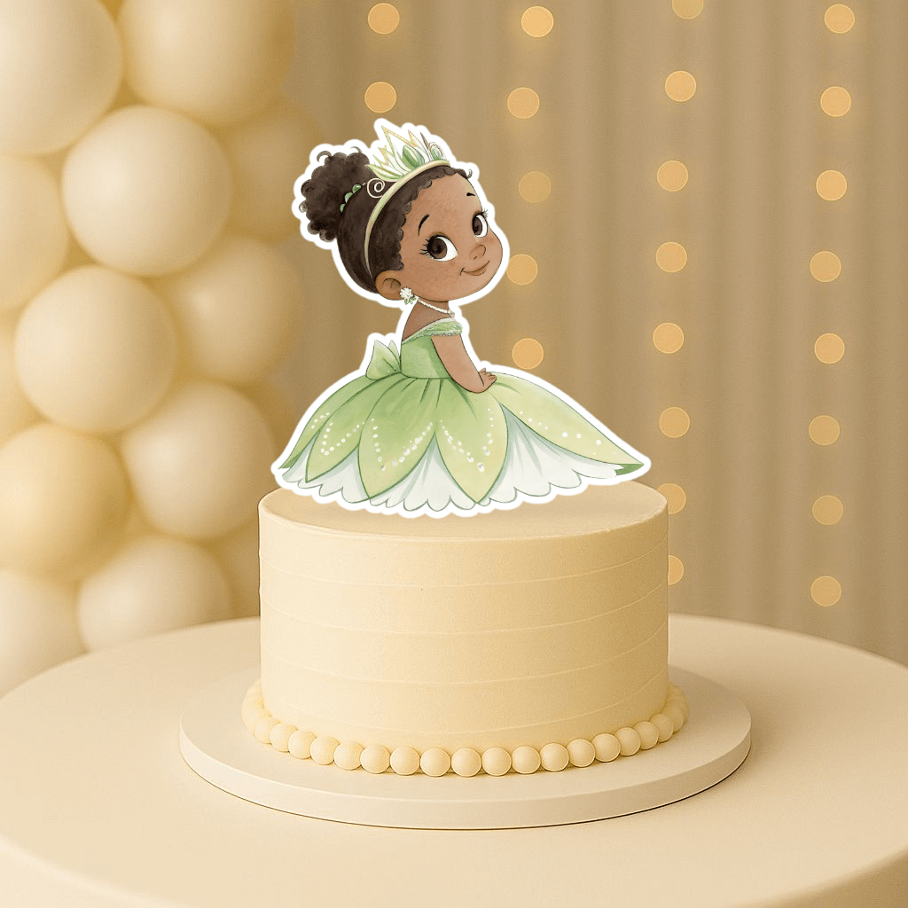 Baby Princess Tiana sitting cake topper for Princess and the Frog birthday party