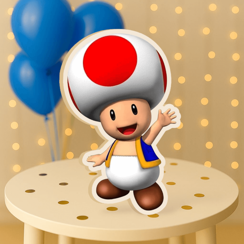 Toad centerpiece cutout for Mario Bros birthday party supplies