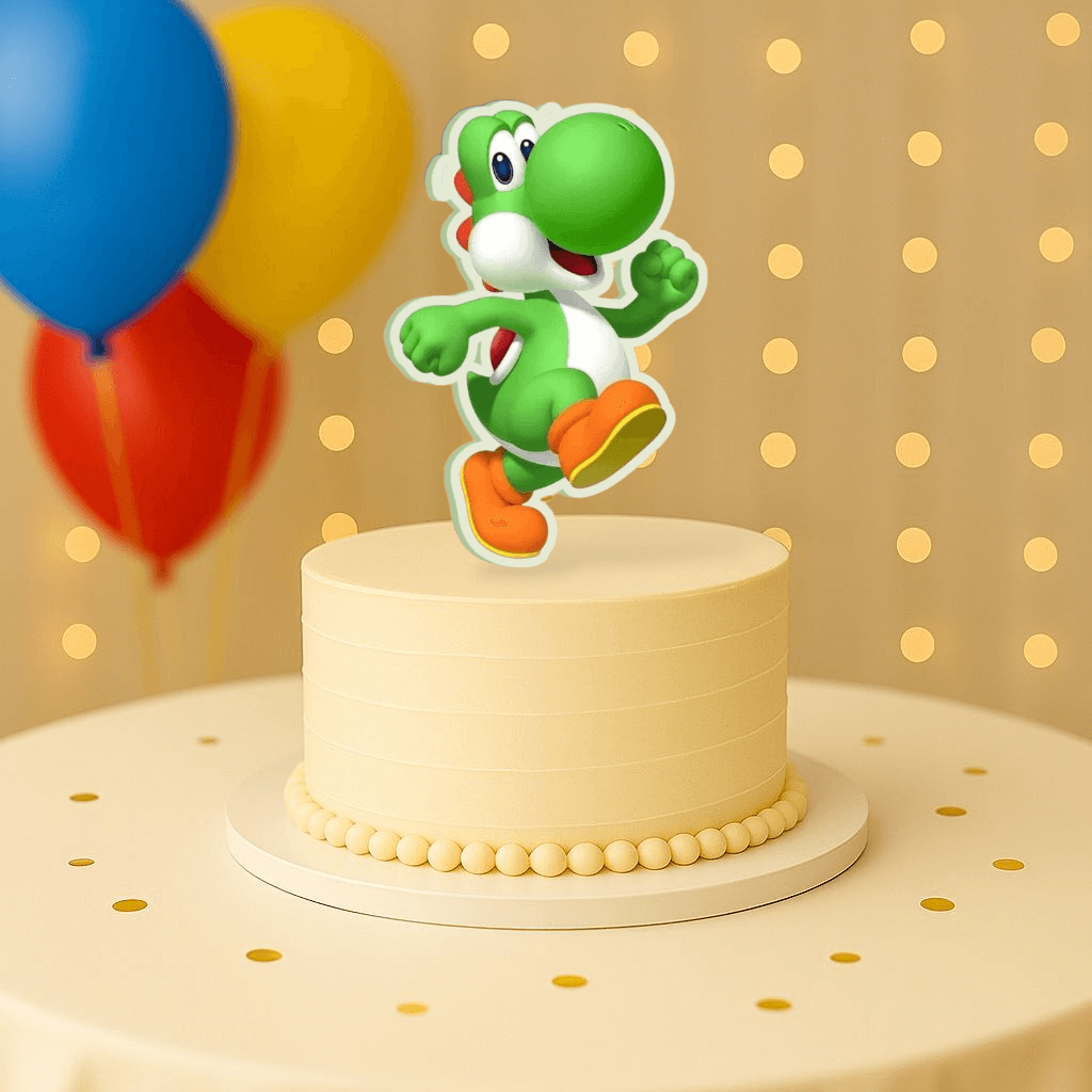 Yoshi cake topper for Mario Bros birthday party decorations