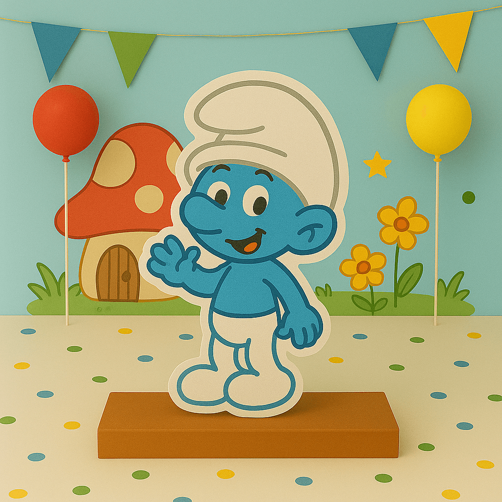 Handmade Smurfs birthday centerpiece with Smurfette and Papa Smurf characters