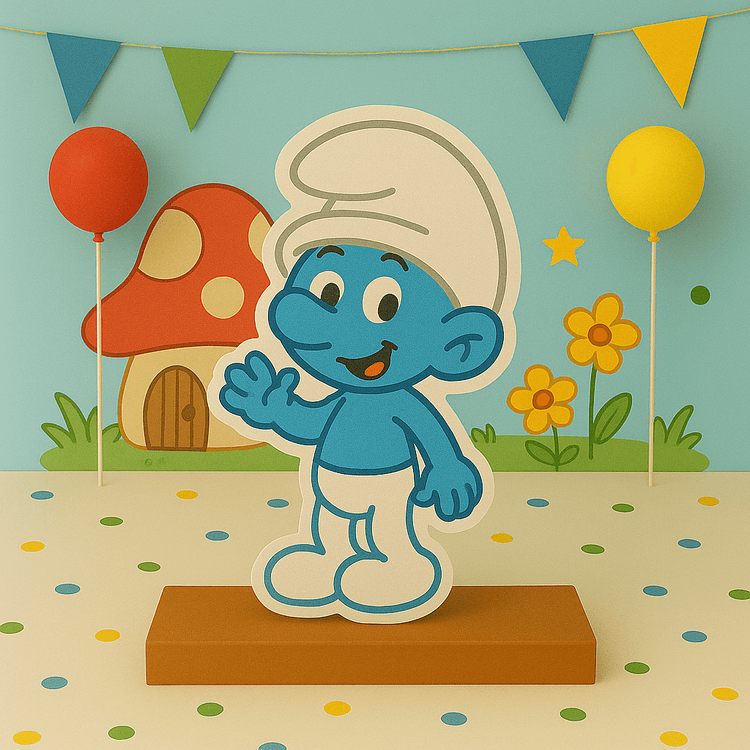 Handmade Smurfs birthday centerpiece with Smurfette and Papa Smurf characters