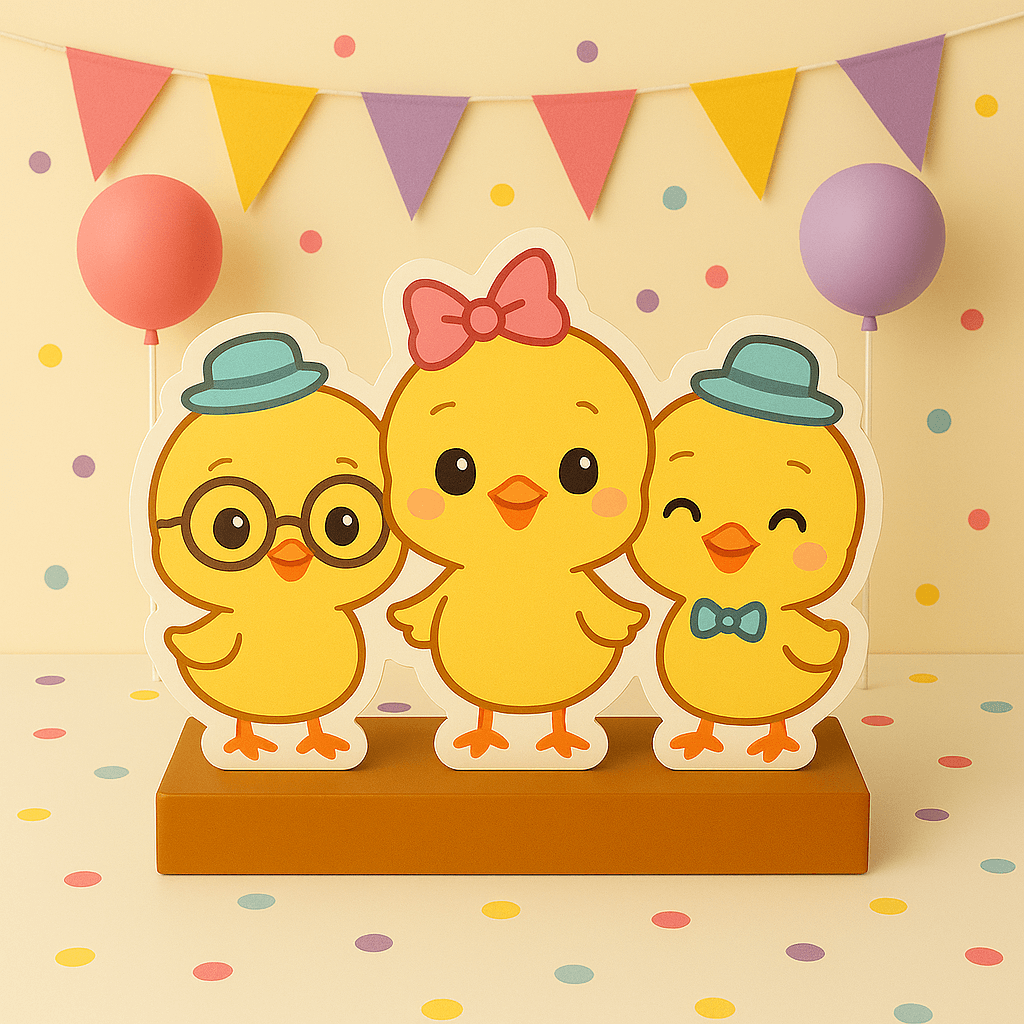 Canticos birthday decorations with yellow chick centerpiece and cake topper for bilingual party