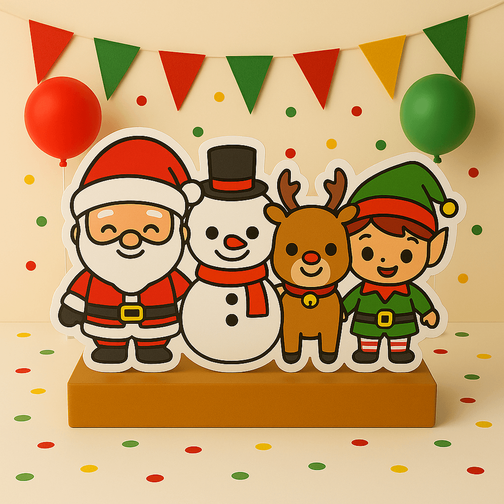 Handmade Christmas centerpieces and table decorations with winter wonderland style and cake toppers for holiday parties