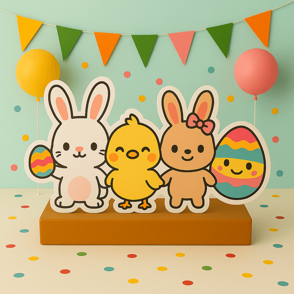 Handmade Easter centerpieces and Easter bunny decorations with cake toppers for spring celebrations