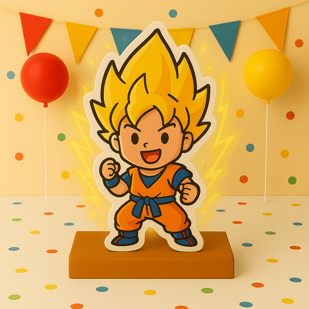Dragon Ball Z birthday decorations with Goku centerpiece and cake topper for themed party
