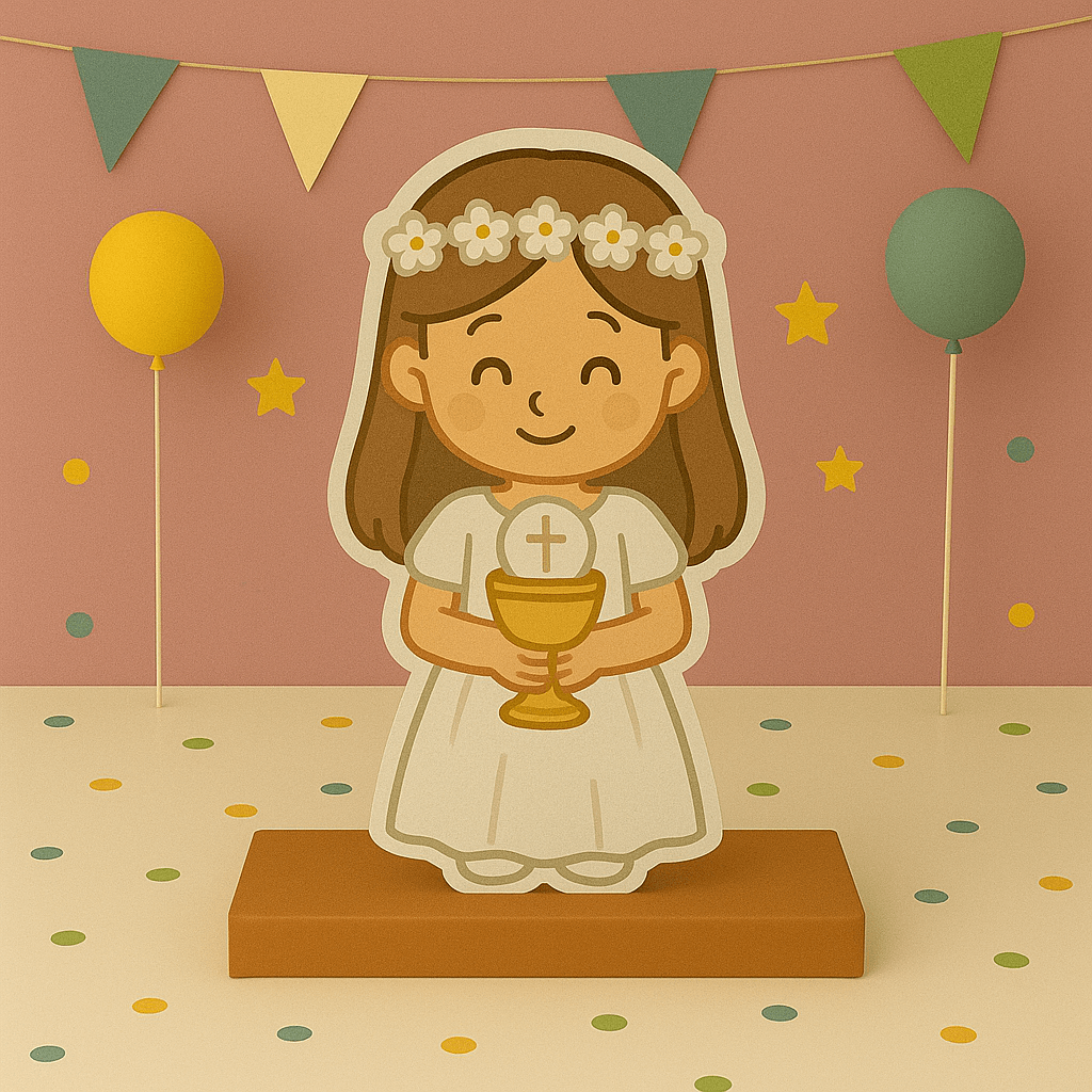 First Communion table centerpiece with gold cross and chalice, handmade party décor