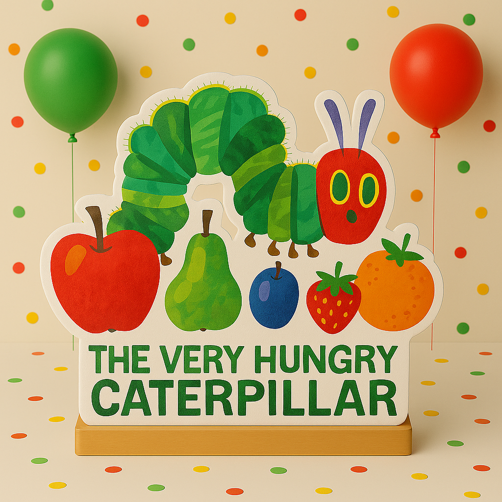 Handmade The Very Hungry Caterpillar birthday decorations centerpiece and party supplies.