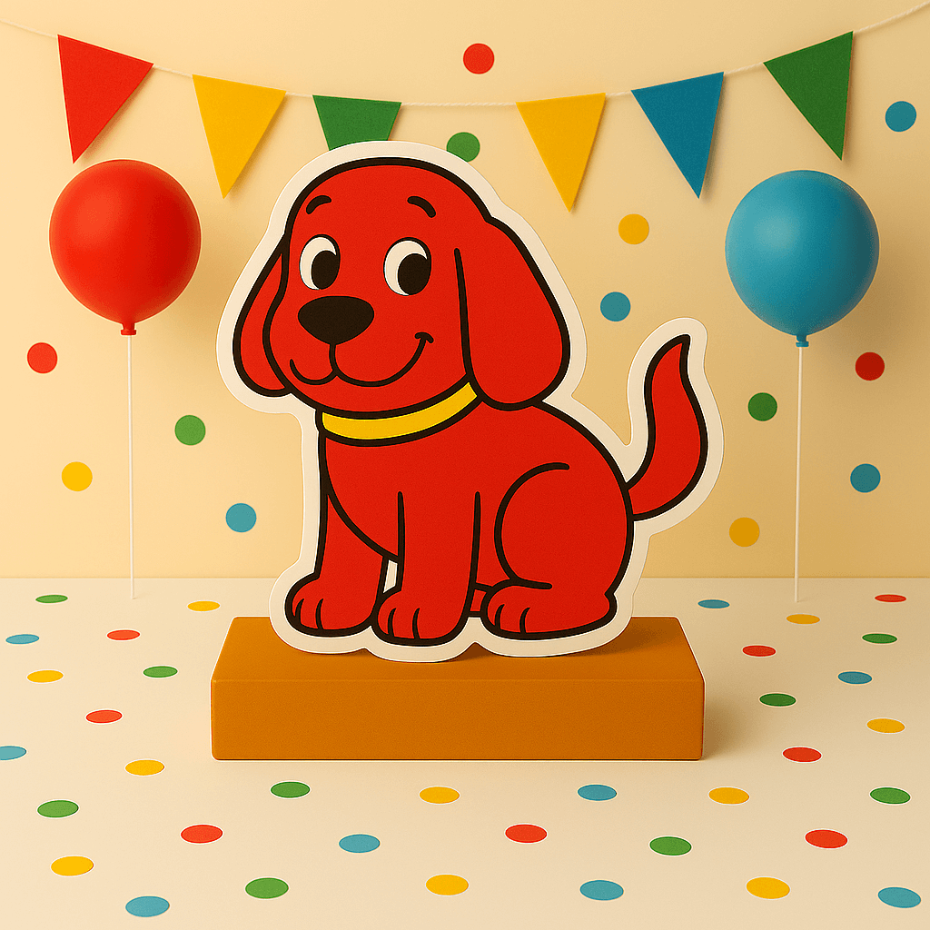 Clifford the Big Red Dog birthday decorations with handmade centerpieces and toppers