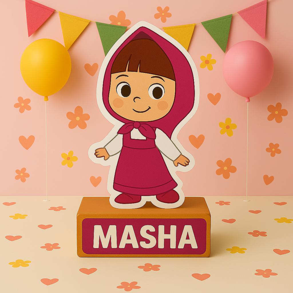 Masha and the Bear birthday decorations, handmade centerpieces, cake toppers and party supplies | Masha y el Oso decoraciones de cumpleaños infantiles