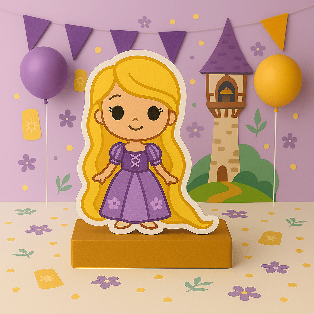 Rapunzel Tangled birthday decorations with handmade centerpieces and toppers