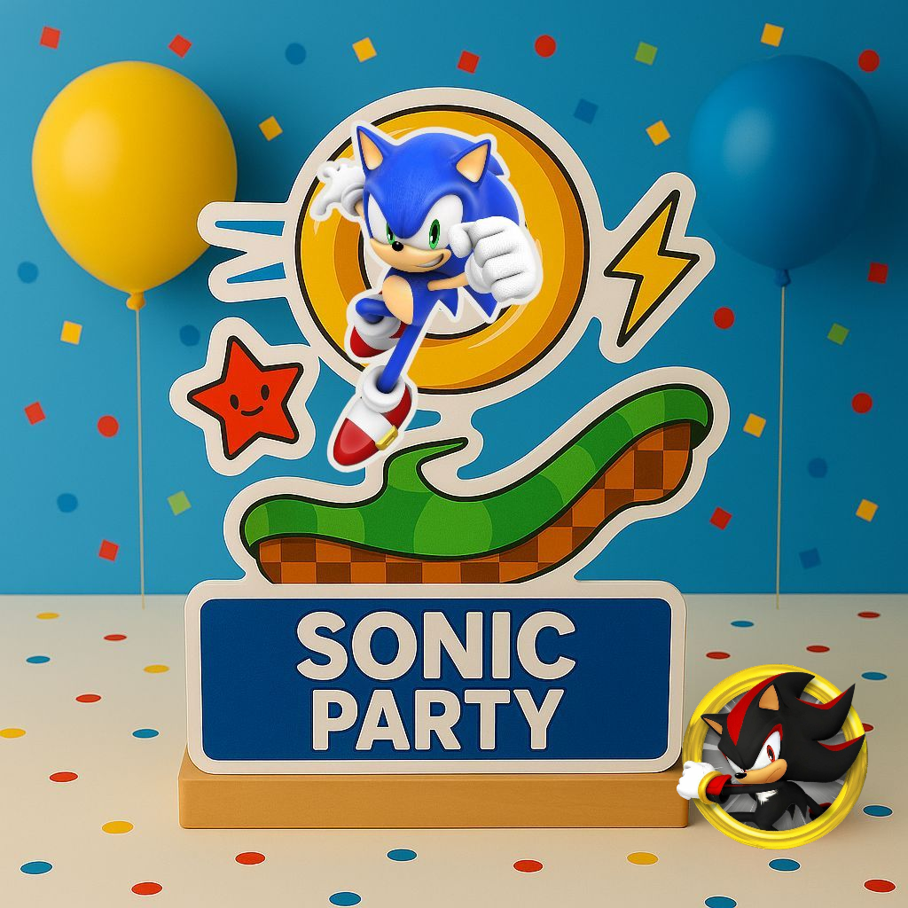Sonic the Hedgehog birthday decorations kit with balloons, cake topper, and party favors