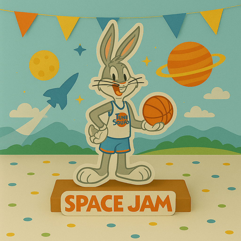 Handmade Space Jam birthday centerpiece decoration for themed party