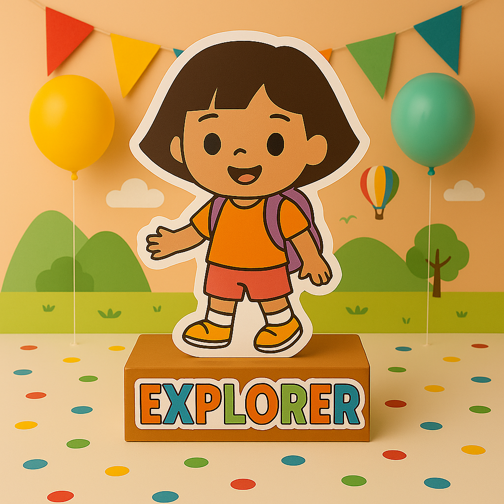 Dora the Explorer birthday decorations handmade foam centerpieces, cake toppers and party supplies | Dora la Exploradora decoraciones de cumpleaños infantiles