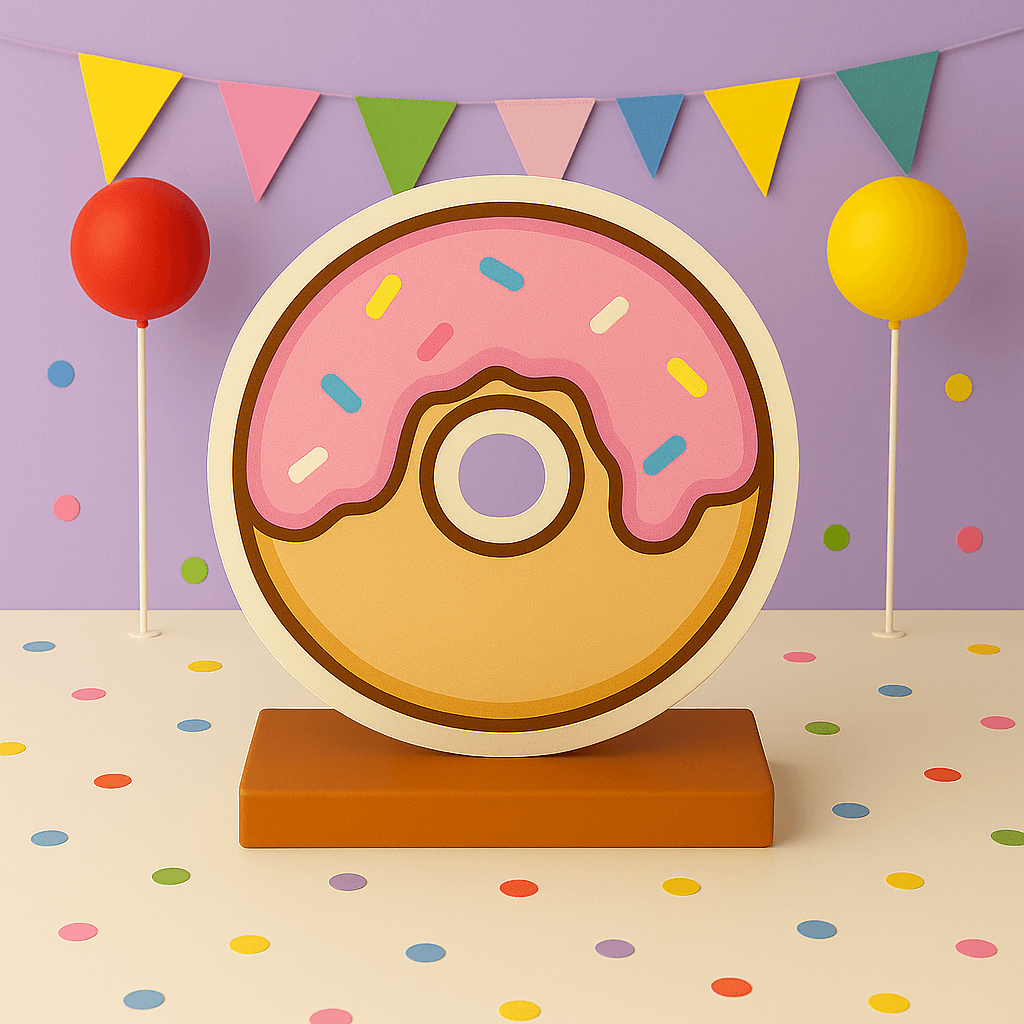 Handmade donut birthday centerpiece and cutout party decorations