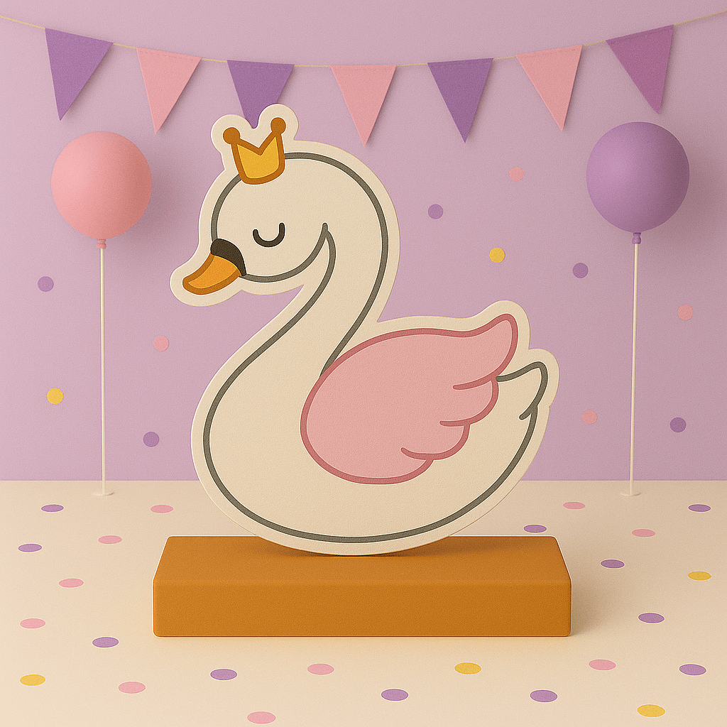 Swan birthday decorations with cake topper and centerpiece for elegant themed party