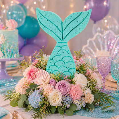 Handmade Mermaid Tail Centerpiece – Painted Foam Party Décor