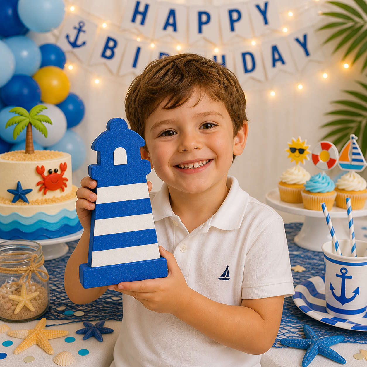 Lighthouse Nautical Centerpiece – Handmade Foam Decoration