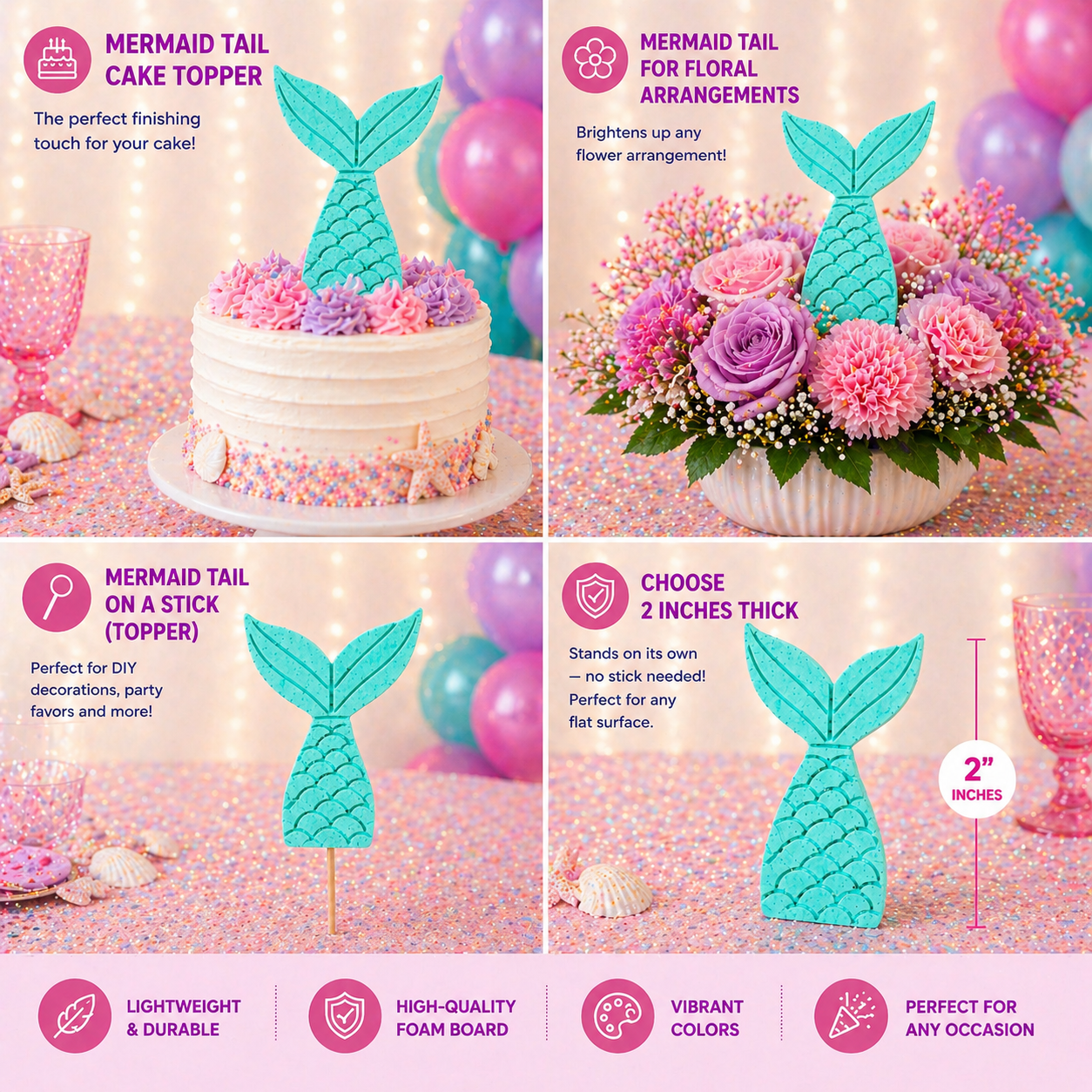 Handmade Mermaid Tail Centerpiece – Painted Foam Party Décor