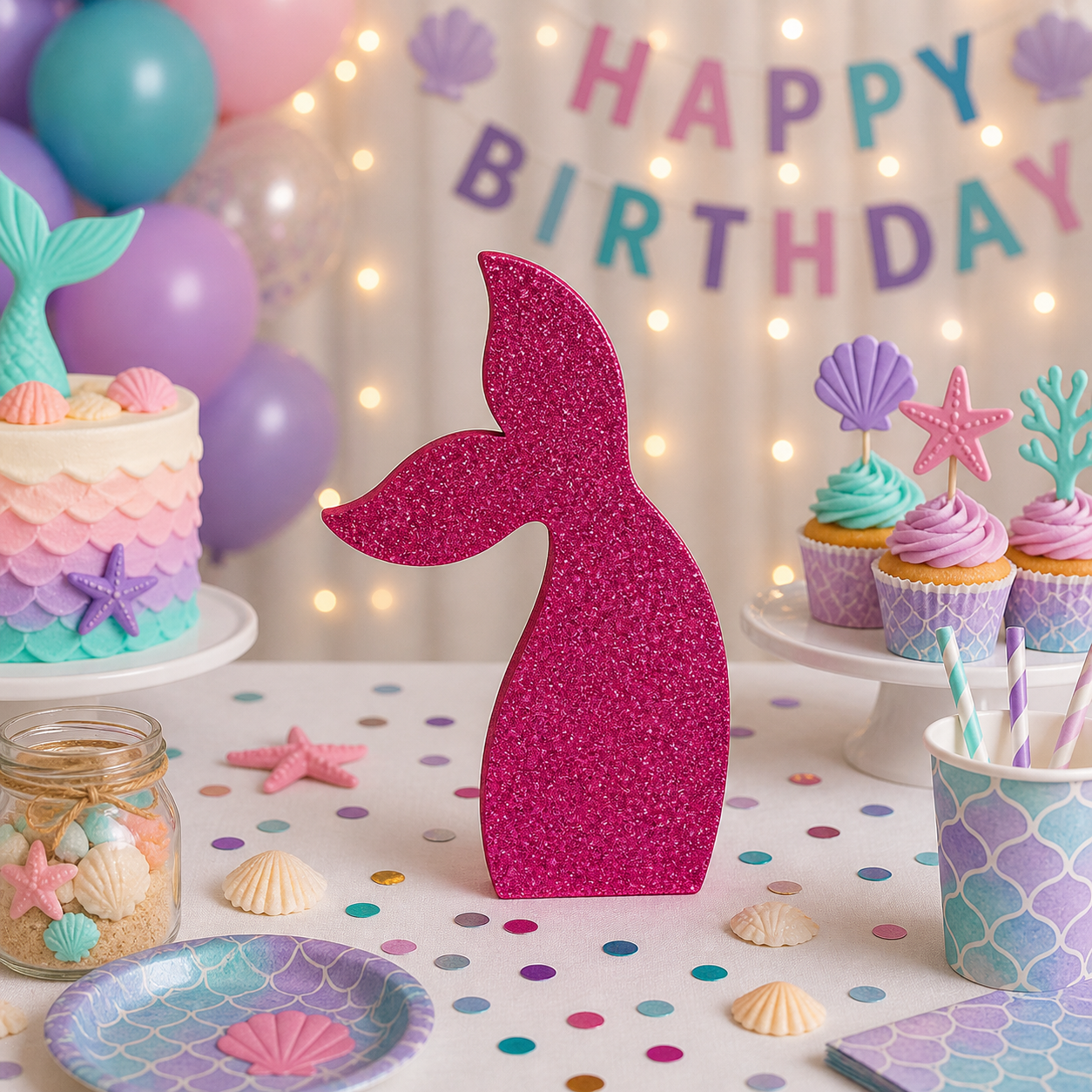 Mermaid Tail Centerpiece Glitter Birthday Decoration