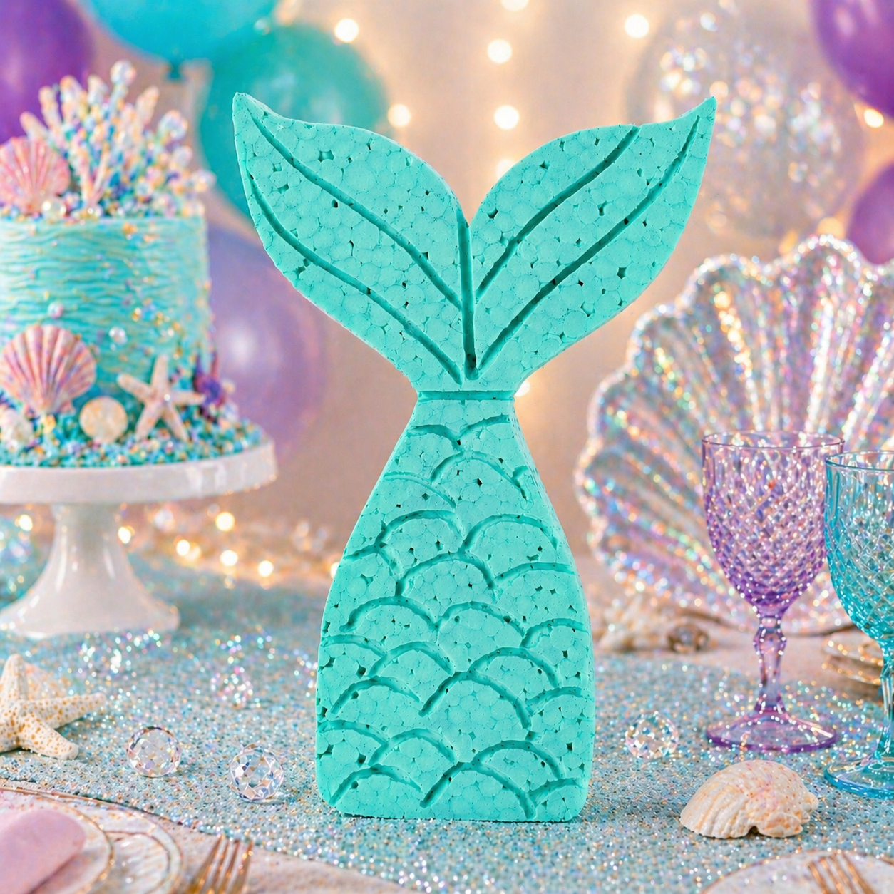 Handmade Mermaid Tail Centerpiece – Painted Foam Party Décor