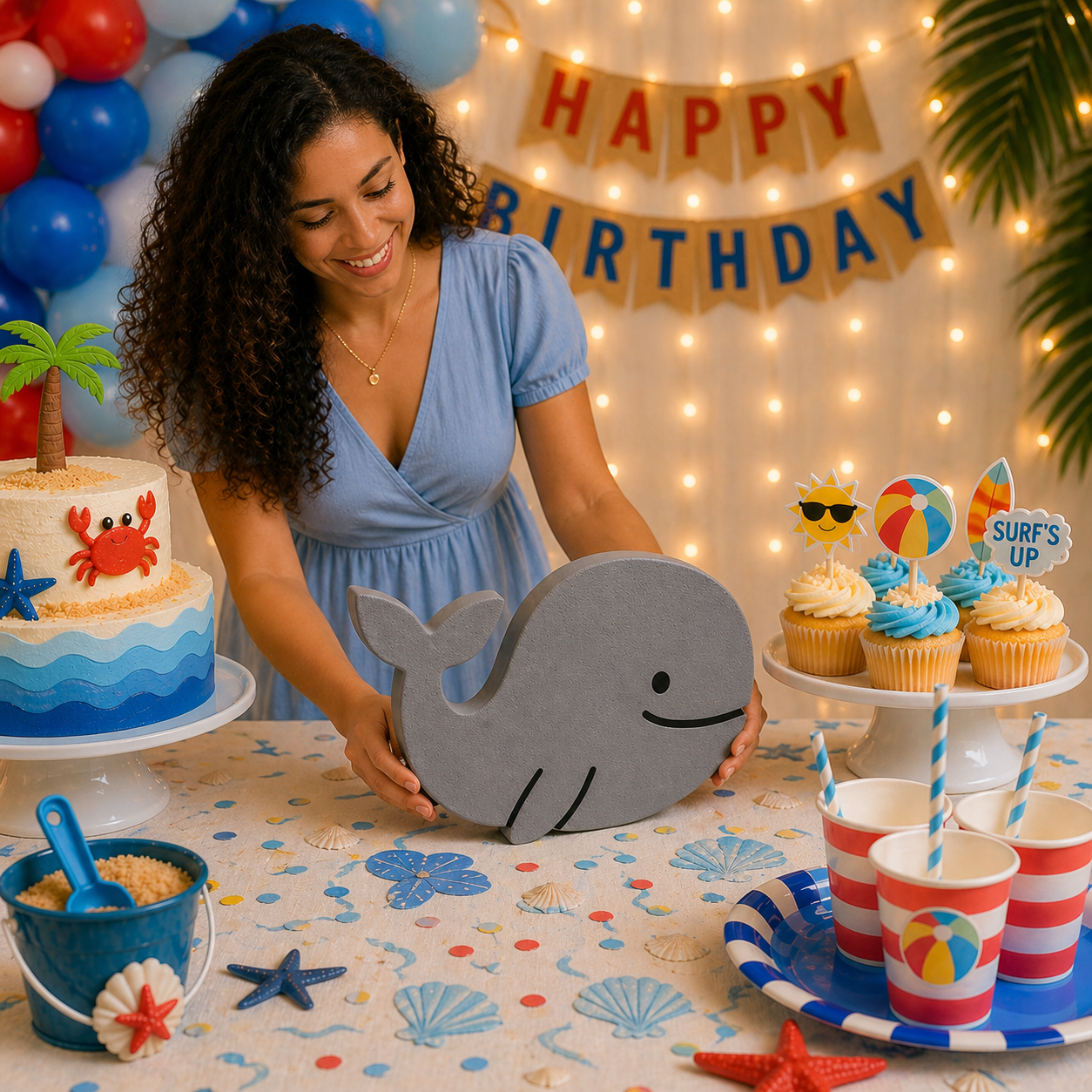 Whale Nautical Centerpiece – Handmade Foam Birthday Decoration