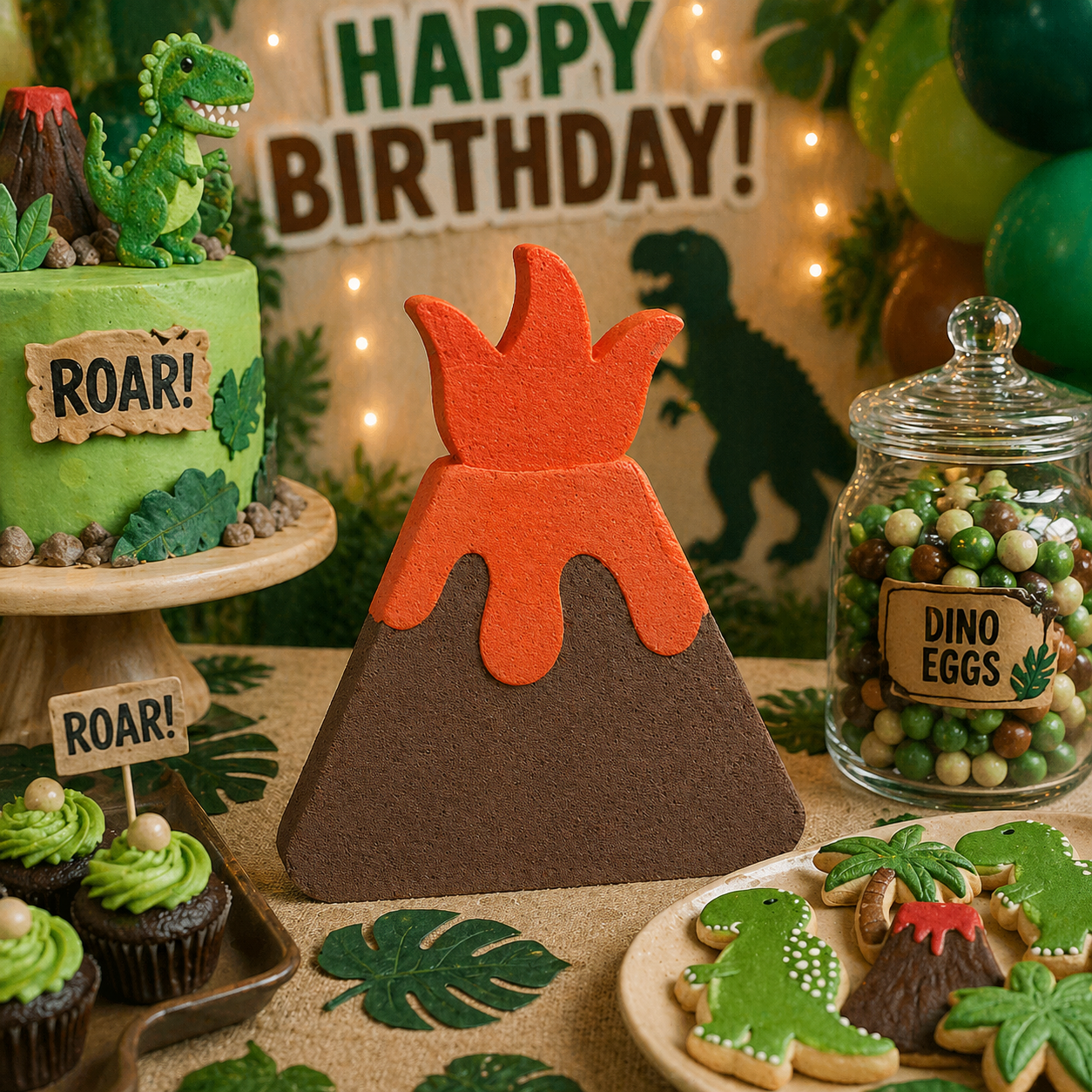 Dinosaur Volcano Centerpiece | Foam Dinosaur Birthday Decoration
