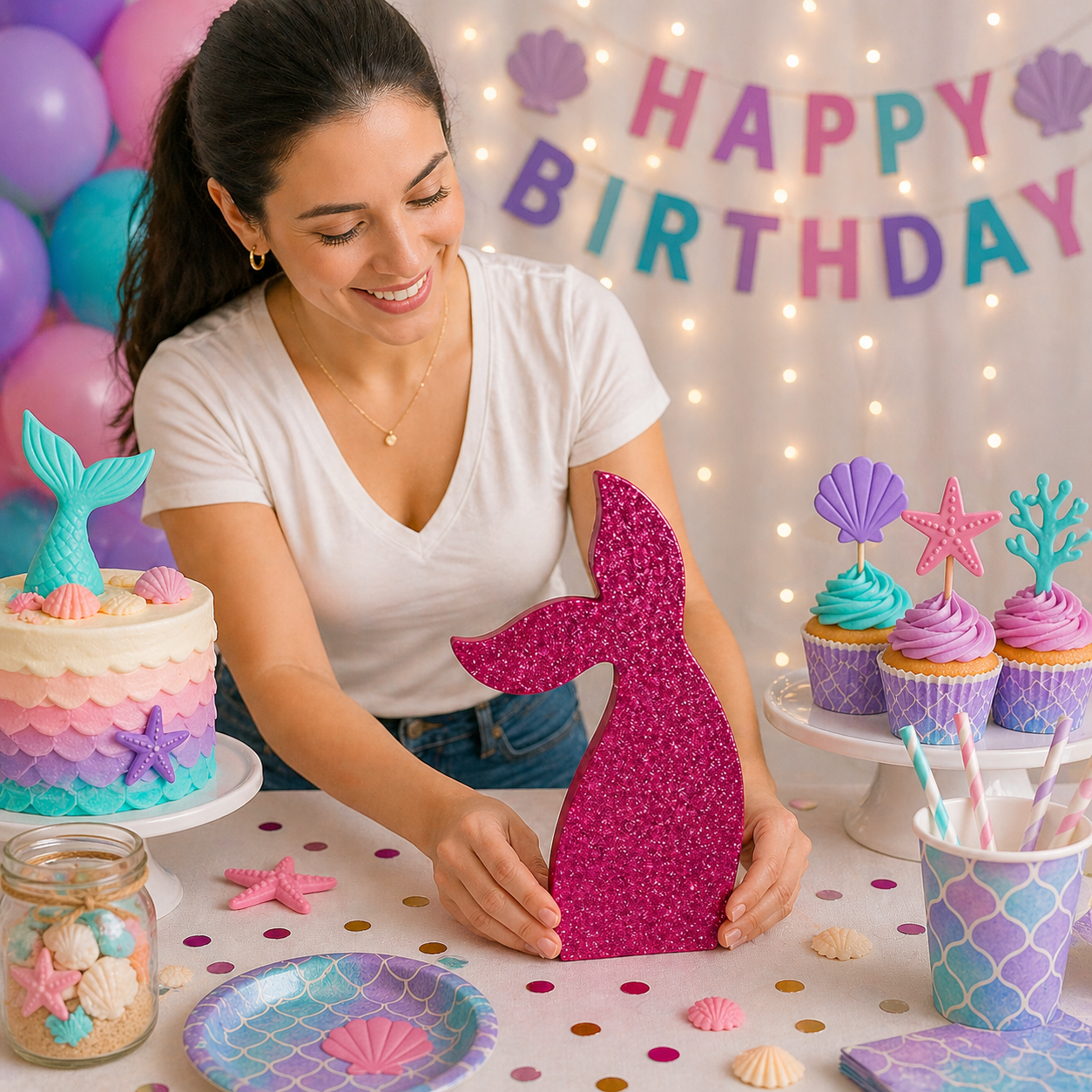 Mermaid Tail Centerpiece Glitter Birthday Decoration