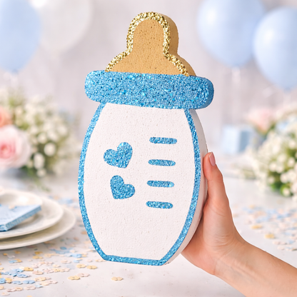 Baby boy bottle decoration cutout for blue baby shower party decor

