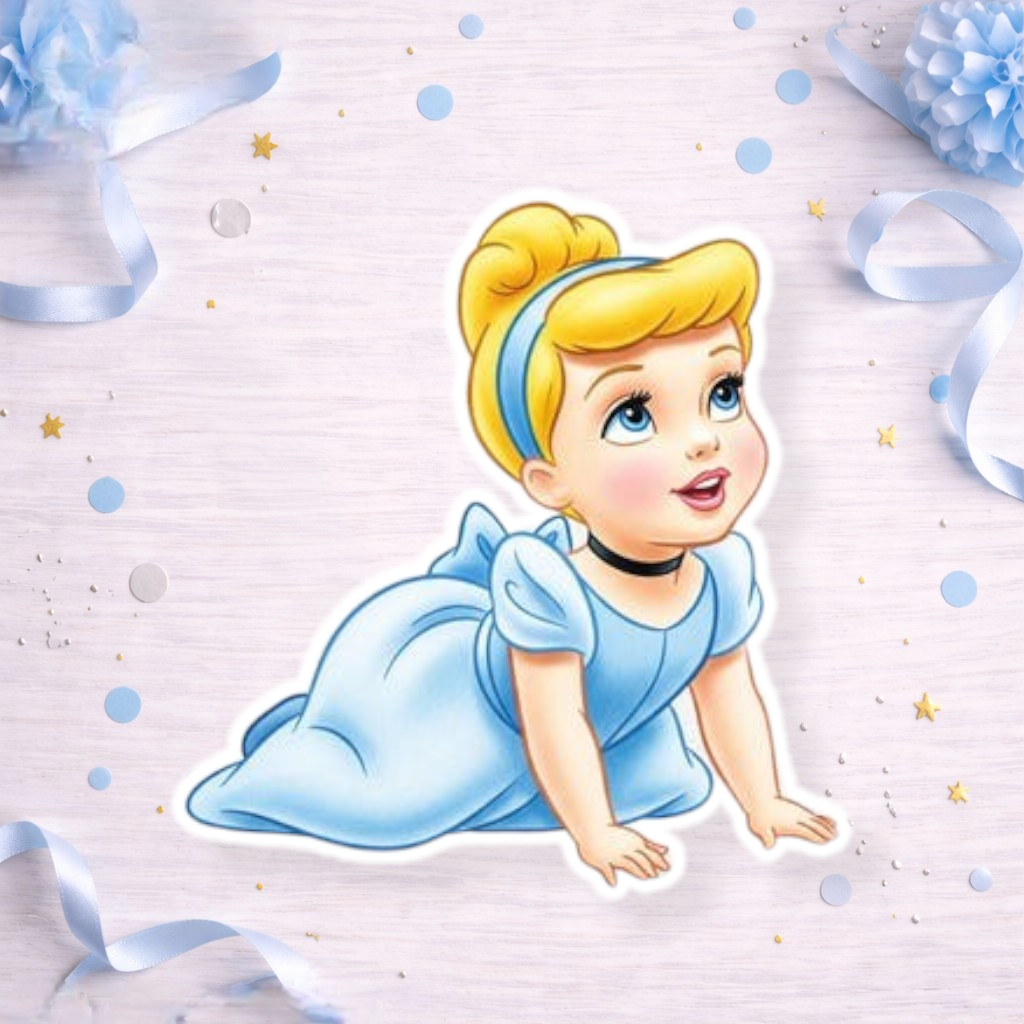 cinderella cutout centerpiece Baby Cinderella crawling princess topper decoration for Cinderella themed birthday party, baby princess cake topper, cupcake topper or foam cutout.