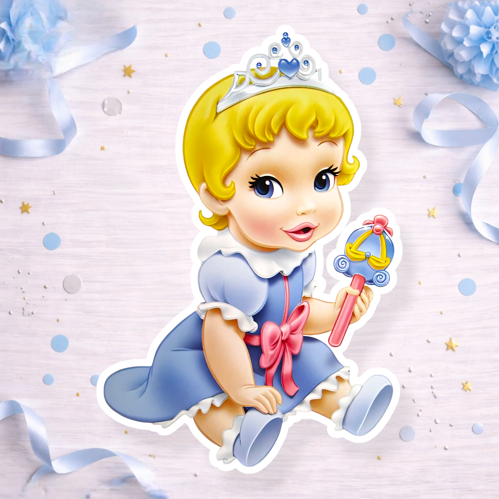 Baby Cinderella princess rattle topper decoration for Cinderella themed birthday party, baby princess cake topper, cupcake topper or foam cutout.

