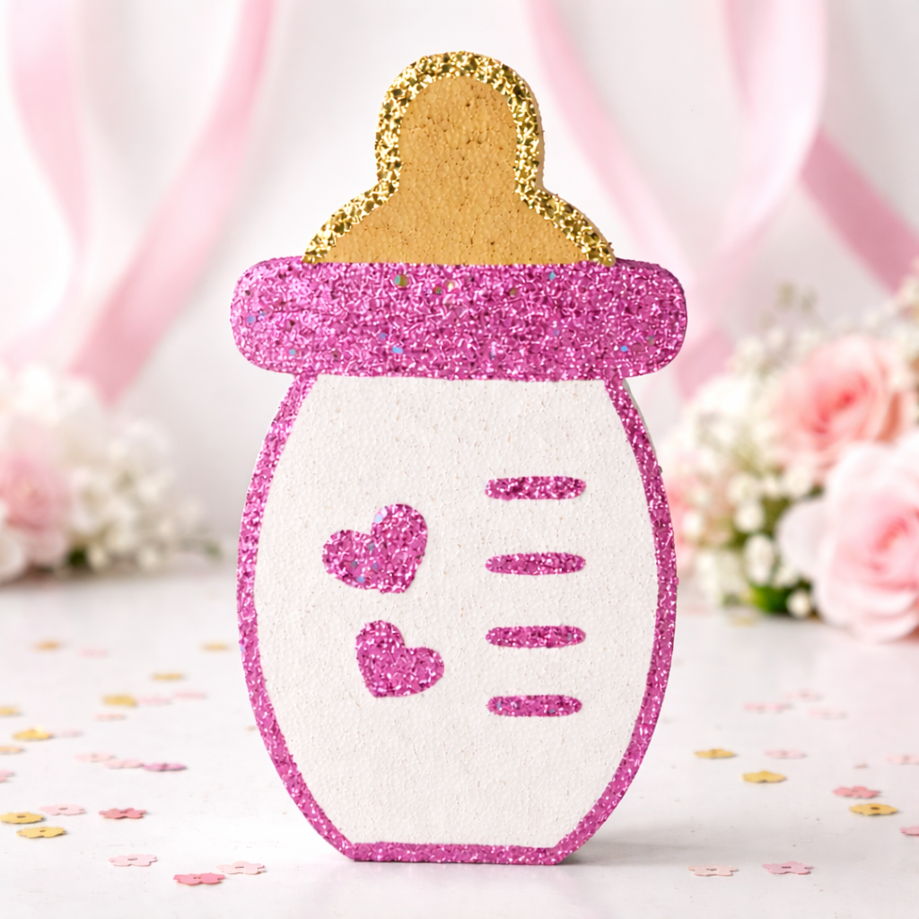 Baby girl bottle decoration cutout for pink baby shower party decor
