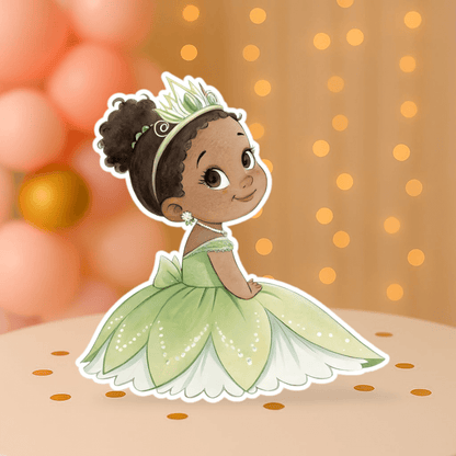 Baby Princess Tiana sitting cutout centerpiece – tiana birthday party supplies for themed princess celebrations.